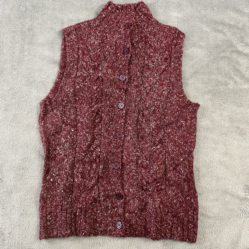 LL Bean Wool Blend Sweater Vest Womens M Burgundy Button Soft Sleeveless Outdoor